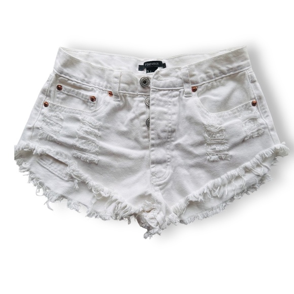 Forever 21 Pants - FOREVER 21 White Distressed Denim Cutoff Shorts Size S